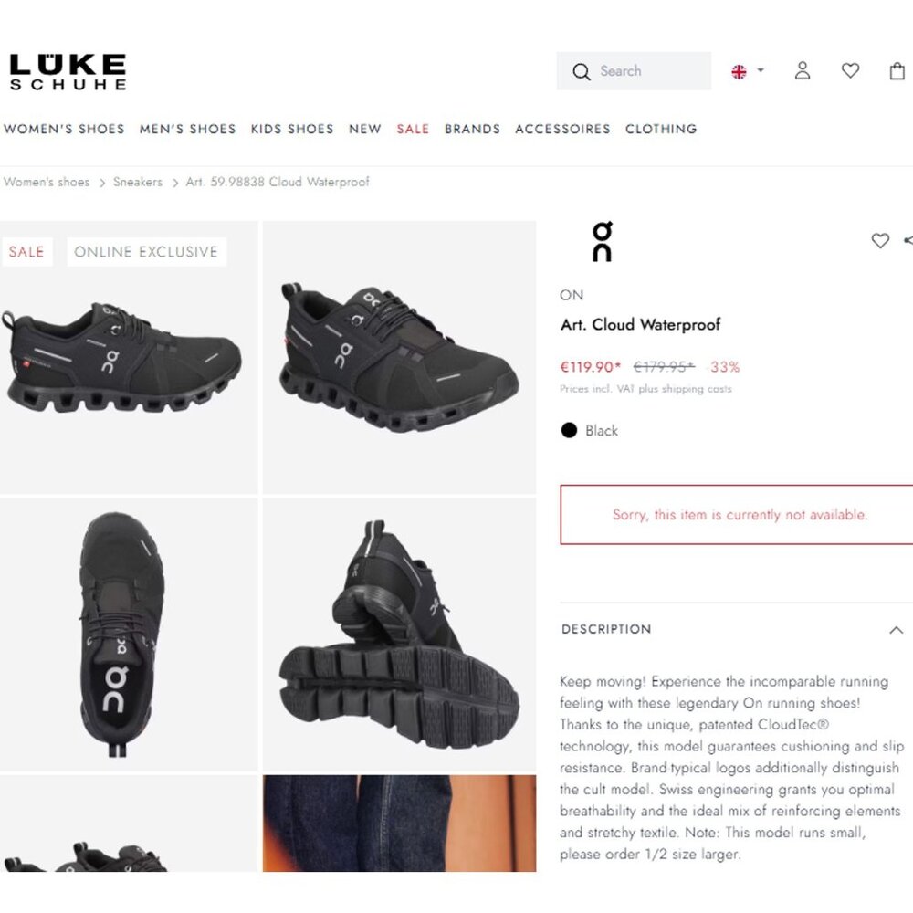 ON Art. Cloud Waterproof Swiss Running Sneakers Womens 8.5M Black Athletic Shoes - Picture 5 of 11